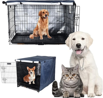 Senmortar Double Door Dog Crate Cover Wire Dog Cage Cover Waterproof Durable Lightweight 420D Polyester for Pet Crates Dark Blue 48 inches