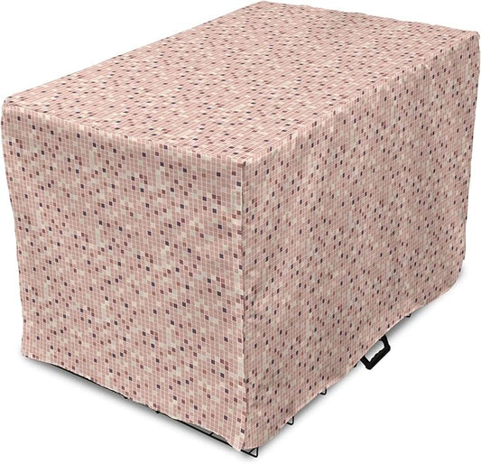 Lunarable Dusty Rose Dog Crate Cover, Square Shapes Mosaic Tile Design Rows in Retro Tones Geometrical Colorful, Easy to Use Pet Kennel Cover for Small Dogs Puppies Kittens, 18 Inch, Rose Peach Plum