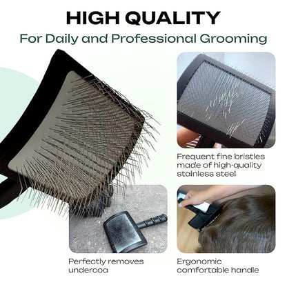 Natural Wooden Grooming Brush for Pets – Long Metal Pins Slicker for Dogs & Cats