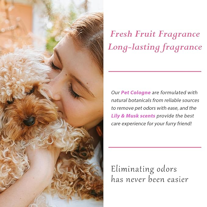 Pet Cologne, Lily & Musk Scent, Deodorize & Refresh, For Dogs, Cats, Puppies, 3.38 fl.oz (Lily & Musk)