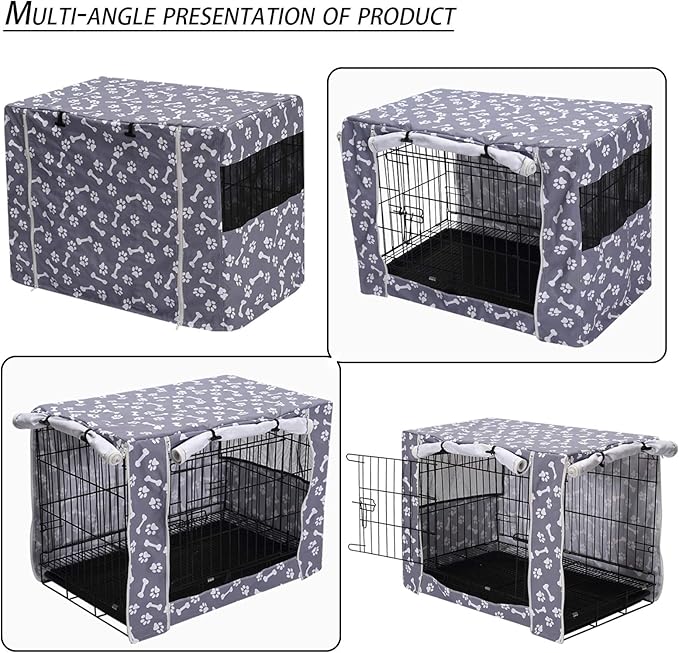 Pethiy Dog Crate Cover Durable Polyester Pet Kennel Cover Universal Fit for Wire Dog Crate - Fits Most 24 inch Dog Crates - Cover only-Sky Gray-24