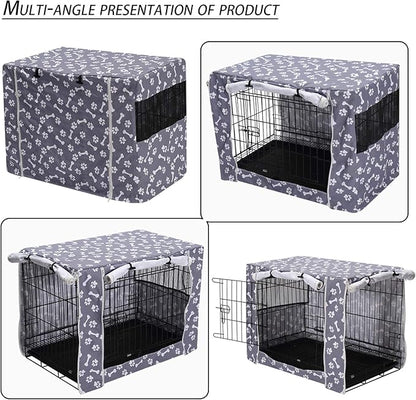 Pethiy Dog Crate Cover Durable Polyester Pet Kennel Cover Universal Fit for Wire Dog Crate - Fits Most 24 inch Dog Crates - Cover only-Sky Gray-24
