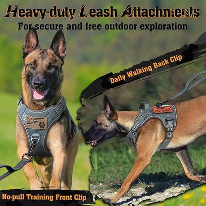 rabbitgoo Dog Harness Medium Sized No Pull, Tactical Service Dog Vest with Molle and Control Handle, Adjustable and Reflective Military Pet Harness for Easy Walking and Training, Grey, M