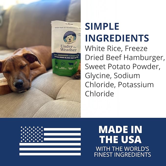 Under the Weather Bland Diet for Dogs | Easy to Digest for Sick Dogs |Always Be Ready| Contains Electrolytes - Natural Freeze Dried 100% Human Grade Meats| 6 Pack- Rice, Hamburger & Sweet Potato - 6oz