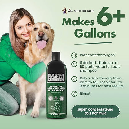 Fluff Off! by Girl With The Dogs, Natural Deshedding Dog & Cat Conditioner 16 Oz and Nasty Critter! Everyday Deep Cleaning Dog Shampoo 16 Oz