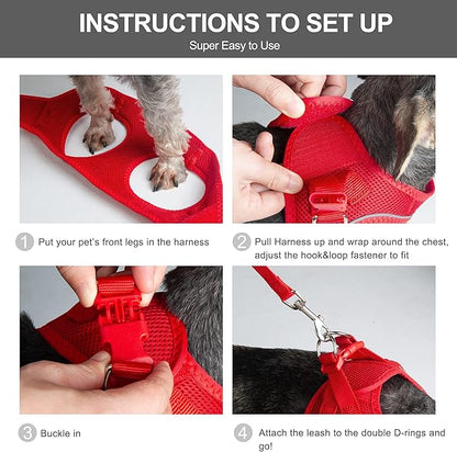 Fida Comfy Dog Harness with Leash, Cat Vest Harness Escape Proof, Breathable Lightweight Soft Mesh, Adjustable Reflective Step-in Harness for Puppy Toy Breeds & Extra-Small Pet (XXS, Red)