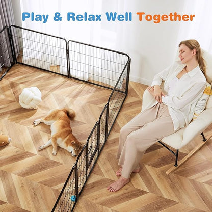 Sweetcrispy Dog Playpen Indoor - Pet Fence Exercise Pen for Yard Gate 16 Panels Foldable Puppy Playpens with Doors Metal Dog Pen for Camping, RV, Outdoor, Small/Medium Pets, 24” Height