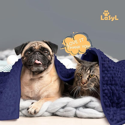 LaSyL Weighted Blanket for Pets | Thunder Blanket for Dogs Anxiety | Premium Soft Minky | Relaxation & Calming & Anti Anxiety | Used in Car, Bed, Couch | Dark Blue, Washable Small 24" L x 32" W