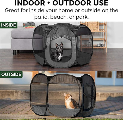 Furhaven Portable Dog Playpen Cat Tent, Pet playground/kennel foldable indoor outdoor zippered puppy crate - Gray, Large