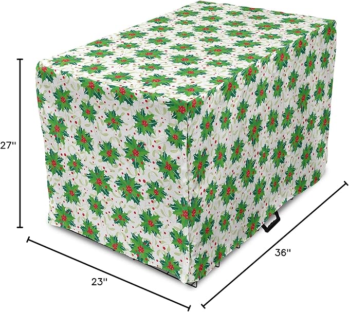 Lunarable Berries Dog Crate Cover, Holiday Themed Illustration of Berries Seasonal Christmas Ornaments, Easy to Use Pet Kennel Cover for Medium Large Dogs, 36 Inch, Pink Green