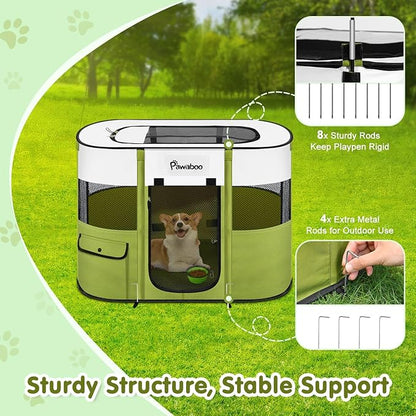Dog Playpen, Portable Pet Playpen Cat PlayPen, 600D Oxford Dog Kennel Tent Crate, Waterproof&Breathable, Indoor Outdoor Travel Camping Use for Medium/Large Breed with Carrying Case+Folding Bowl(L)