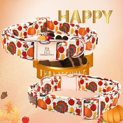Lionheart glory Turkey Dog Collar Thanksgiving Dog Collar Girl or Boy Dogs Collar Pet Gift Holiday Dog Collar for Large Dog