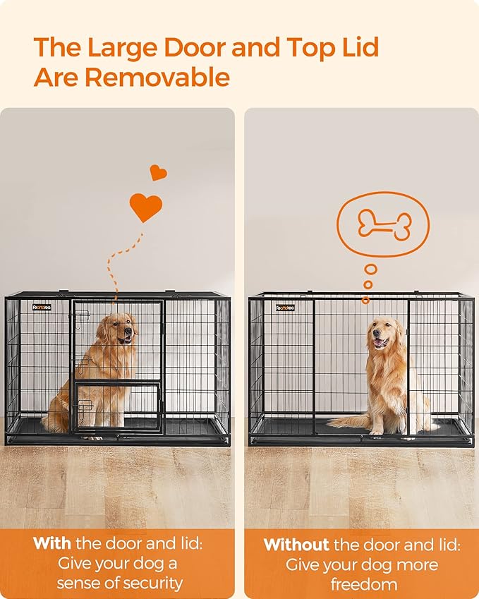 Feandrea Heavy-Duty Dog Crate, Metal Dog Kennel and Cage with Removable Tray, XXL for Large Dogs, 48 x 29.3 x 31.7 Inches, Black UPPD003B01