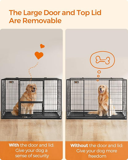 Feandrea Heavy-Duty Dog Crate, Metal Dog Kennel and Cage with Removable Tray, XXL for Large Dogs, 48 x 29.3 x 31.7 Inches, Black UPPD003B01