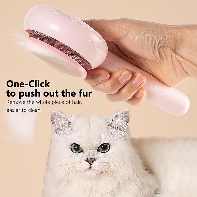 Kiniza 2 Pcs Pet Brush, Dog Cat Hair Cleaner Massage Brushes Grooming Removal with Water Tank Wet Comb Pink White