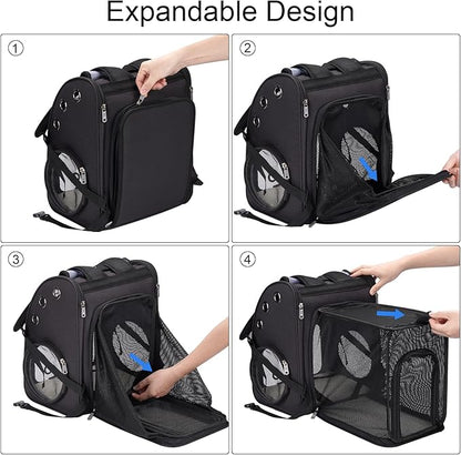 Expandable Pet Carrier Backpack for Cats, Dogs and Small Animals, Portable Pet Travel Carrier, Super Ventilated Design, Airline Approved, Ideal for Traveling/Hiking/Camping, Black, XL
