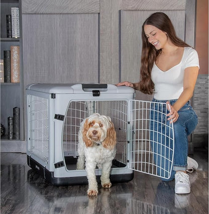 Pet Gear “The Other Door” 4 Door Steel Crate for Dogs/Cats with Removable Tray, Fog, 36 Inch