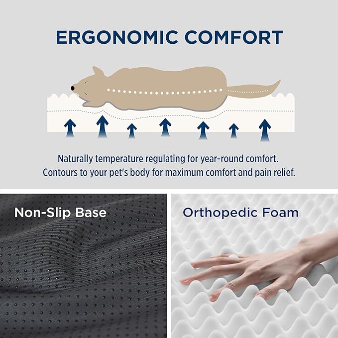 Bedsure XL Dog Bed for Large Dogs - Self Warming Orthopedic Dog Beds with Removable Washable Cover, Egg Foam Pet Bed Mat, Ashen Grey
