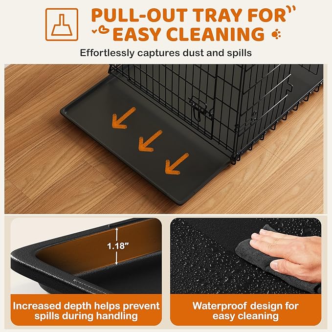 Yaheetech 48 inch Double Door Dog Crate w/Divider for Puppy to Adult Large Collapsible Metal Crate with Removable Tray XXL Wire Dog Kennel Pet Crate for Dogs Portable Travel Cage, Black