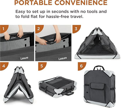 Lesure Collapsible Dog Crate - Portable Travel Kennel for Medium Dog, 4-Door Pet Crate with Durable Mesh Windows, Indoor & Outdoor, Charcoal Gray