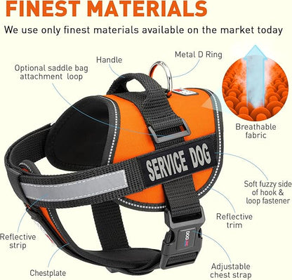 Dogline Unimax Service Dog Harness Vest with Removable Service Dog Patches Adjustable Straps Breathable Neoprene for Medical Identification Training Dogs Girth 15 to 19 in Orange