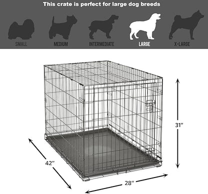 New World Newly Enhanced Single Door New World Dog Crate, Includes Leak-Proof Pan, Floor Protecting Feet, & New Patented Features, 42 Inch