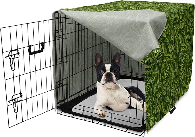 Lunarable Hunter Green Dog Crate Cover, Baroque Style Damask Floral Pattern with Leaves Swirled Branches Retro Design, Easy to Use Pet Kennel Cover for Small Dogs Puppies Kittens, 22 Inch, Lime Green