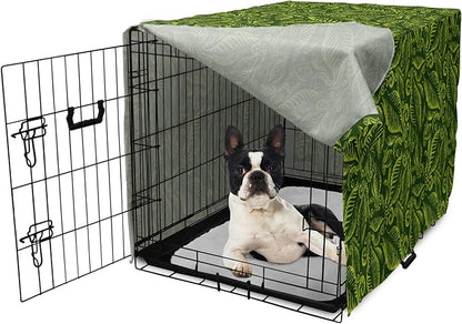 Lunarable Hunter Green Dog Crate Cover, Baroque Style Damask Floral Pattern with Leaves Swirled Branches Retro Design, Easy to Use Pet Kennel Cover for Small Dogs Puppies Kittens, 22 Inch, Lime Green