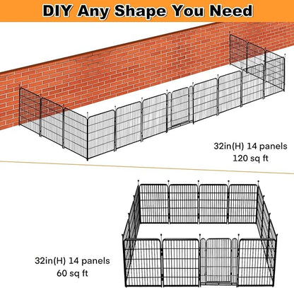 Tall Garden Fence, 32 in(H) Dog Fence Outdoor for Yard. 12 Panels Total 26.6 Ft(L) Puppy Playpen, Suitable for Indoor or Outdoor Use Play Pens for Puppys, Large Dog Pen, Fence for Garden