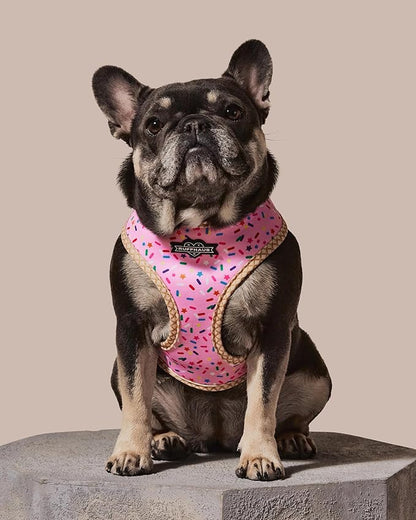 Ruffhaus NYC Pink Sprinkles Reversible Dog Harness, Ice Cream Waffle Cone, Banana Split Printed No Pull Harness Puppy Gift Girl Dog Birthday & Gotcha Day X-Small
