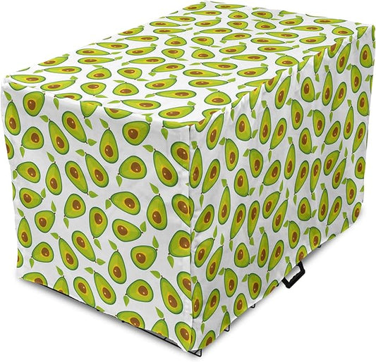 Lunarable Avocado Dog Crate Cover, Pattern of Sliced Healthy Fruits Scattered, Easy to Use Pet Kennel Cover for Medium Large Dogs, 42 Inch, Lime Green White Brown