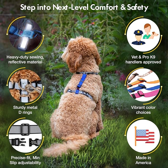 No Pull Harness with Fully Customizable Fitment for Large Dogs - 3M Reflective Heavy Duty Harness for Walking & Training - No Choke Comfortable Collar Design, Made in USA L-Sky Blue