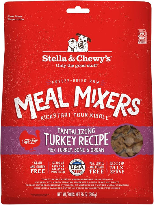Stella & Chewy's Freeze Dried Raw Tantalizing Turkey Meal Mixer – Dog Food Topper for Small & Large Breeds – Grain Free, Protein Rich Recipe – 35 oz Bag
