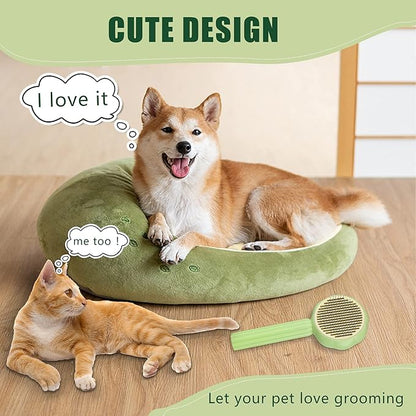 METREE Cat Hair Brush, Self Cleaning Pet Slicker Brush with Release Button, Grooming Brush for Shedding, Long or Short Haired Cats Dogs (Lime Green)