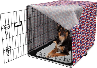 Lunarable Football Dog Crate Cover, Wavy Stripes and National Sport in American USA Inspired Colors, Easy to Use Pet Kennel Cover for Medium Large Dogs, 36 Inch, Coral Violet Blue White