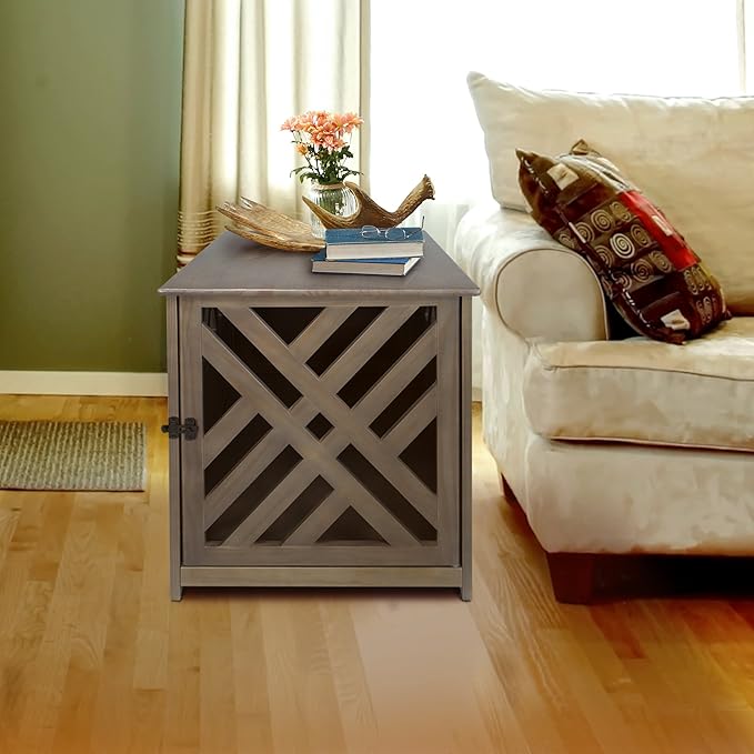 Casual Home Wooden Pet Crate, End Table, Lattice Large, New Taupe Gray
