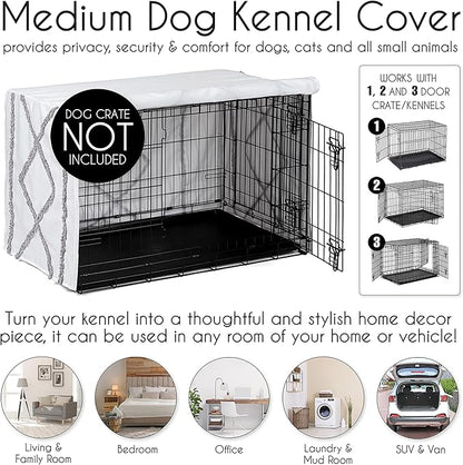 Sweet Jojo Designs White and Grey Bohemian Boho Chic Boy Girl Gender Neutral Unisex Dog Crate Cover – Kennel Covers 36 Inch Pet Cage Medium Farmhouse Shabby Designer Modern Elegant Geometric Textured