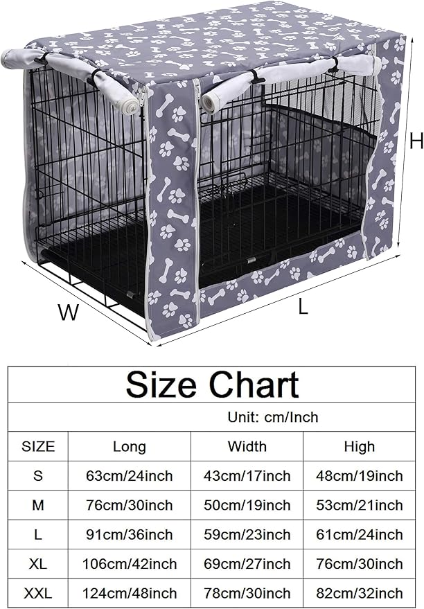 Dog Crate Cover Kennel Dogs Covers fits Small Medium Large crates cage Heavy Nylon Waterproof soundproof Indoor Outdoor - Cover only - Grey Bone paw - 30 inch