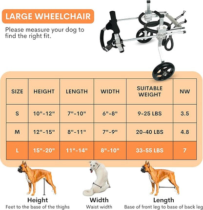 Dog Wheelchair for Back Legs – Small, Medium & Large – Lightweight Aluminum Alloy - Adjustable Wheelchair for Dogs with Disabled Hind Legs – Cat Wheelchair - Dog Carts with Wheels