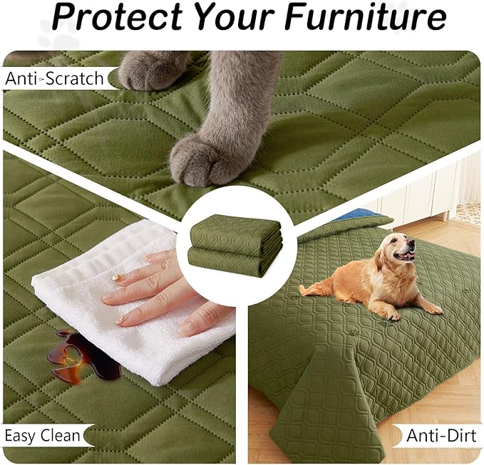 hyha Waterproof Dog Bed Blanket, Soft Dog Bed Cover Pet Blankets, Washable Couch Sofa Cover for Dogs, Reversible Pet Sofa Covers for Furniture (82x82 Inch, Green/Navy Blue)