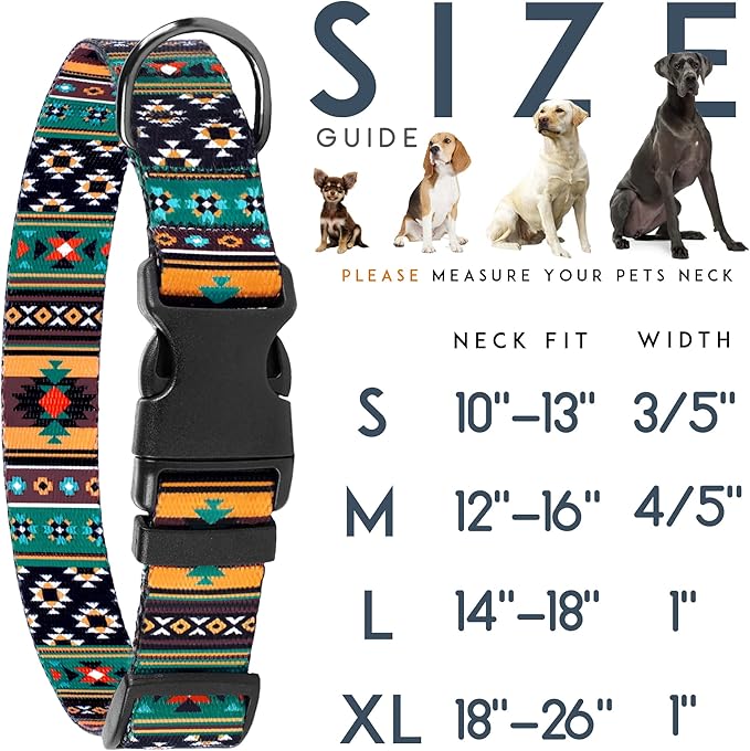 Southwest Dog Collar Tribal Pattern Adjustable Puppy Pet Collars for Small Medium Large Dogs Aztec Print (Tribal, Neck Fit 12"-16")
