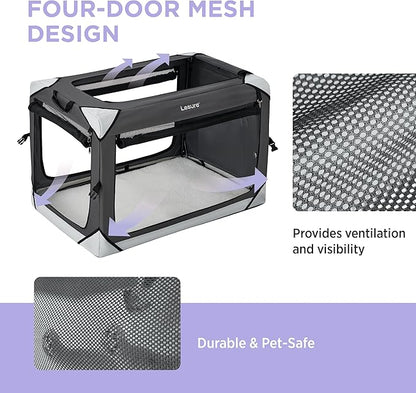 Lesure Collapsible Dog Crate - Portable Travel Kennel for Extra Large Dog, 4-Door Pet Crate with Durable Mesh Windows, Indoor & Outdoor, Charcoal Gray