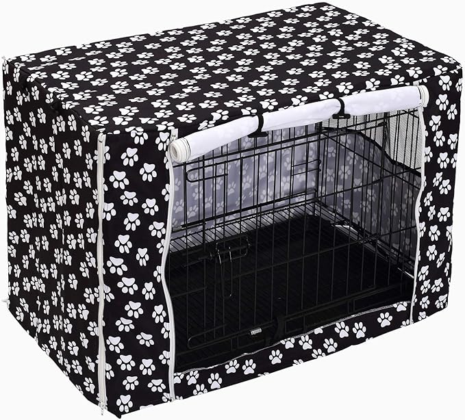 Pethiy Dog Crate Cover Durable Polyester Pet Kennel Cover Universal Fit for Wire Dog Crate - Fits Most 48 inch Dog Crates - Cover only-Black-48