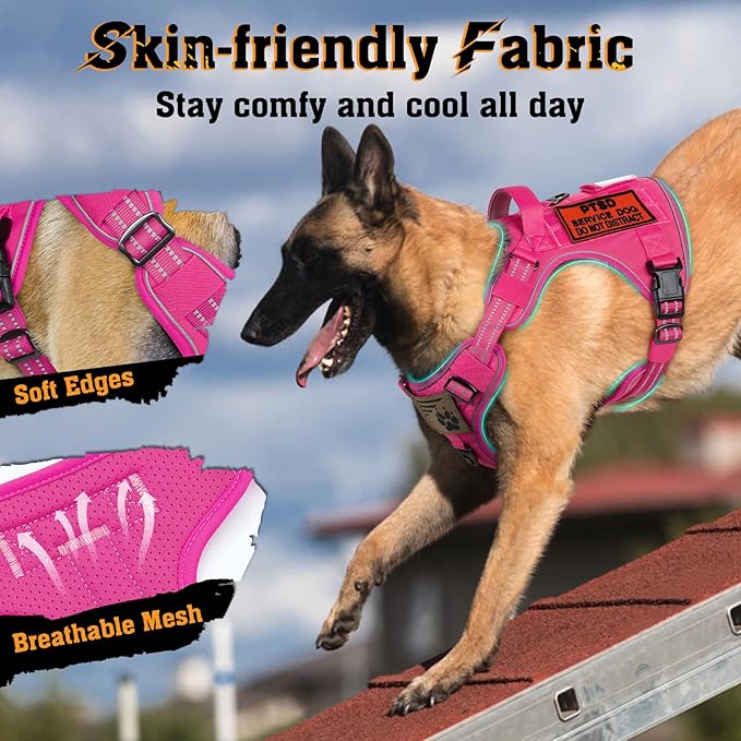 rabbitgoo Dog Harness for Large Dogs No Pull, Tactical Service Dog Vest with Molle and Control Handle, Adjustable and Reflective Military Pet Harness for Easy Walking and Training, Rose Red, XL