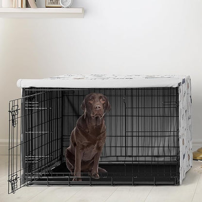 Sweet Jojo Designs 42in. Medium/Large Dog Crate Cover (Cartoon Puppy Print) Pet Cage, Kennel Covers (Neutral, Modern, Bulldog, Wiener Doggy, Paws, Whimsical, Playful, Woof, Dachshund, Blue, Taupe)