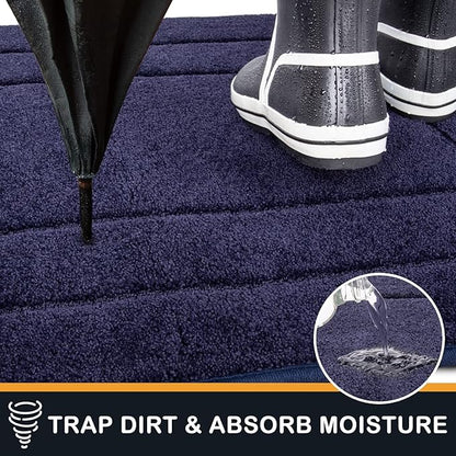 PURRUGS Dirt Trapper Door Mat 24" x 59.5", Non-Slip/Skid Machine Washable Entryway Rug, Dog Door Mat, Super Absorbent Welcome Mat for Muddy Wet Shoes and Paws, Navy Blue