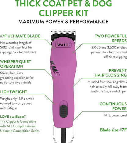 Wahl Professional Animal Thick Coat Pet Clipper & Dog Clipper (#9787-300) - Hair Remover - Grooming Clippers for Dog, Cat - for Thick Haired Pets - 2 Speeds - Pink