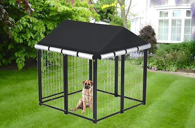 Outdoor Dog Kennel Cover,Full Coverage for 4'Dx4.3'Wx4.5'H Dog Cages,600D Heavy Duty Waterproof Large Dog Kennel Cover,(Cover Only)