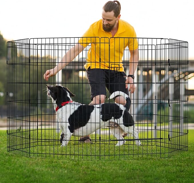 Pet Playpen Dog Pen Foldable Dog Exercise Fence 8 Panels 36 Inch Kennels Pet Playpen Options Ideal for Pet Medium Animals Outdoor Indoor