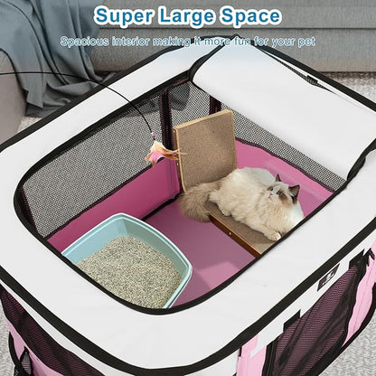 X-ZONE PET Dog Playpen, Puppy Cat Play Pen Portable Foldable Indoor/Outdoor Tent Crate Cage, Portable Pet Crate Large Size Pink 45"